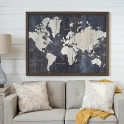 Framed Art-Kirkland's Home Old World Map Framed Art Print White/Blue/Gold