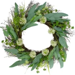 Wreaths-Kirkland's Home Olive Branch And Flower Buds Spiral Wreath Green