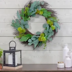 Wreaths-Kirkland's Home Olive Branch And Flower Buds Spiral Wreath Green