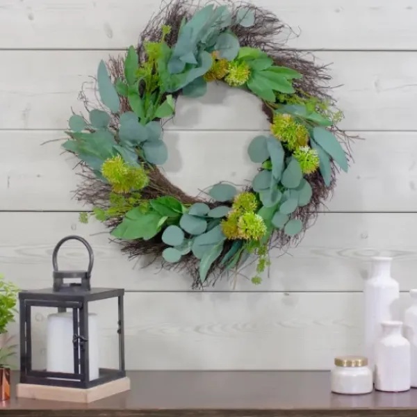 Wreaths-Kirkland's Home Olive Branch And Flower Buds Spiral Wreath Green