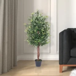 Trees & Topiaries-Kirkland's Home Olive Tree In Black Planter, 50 In.