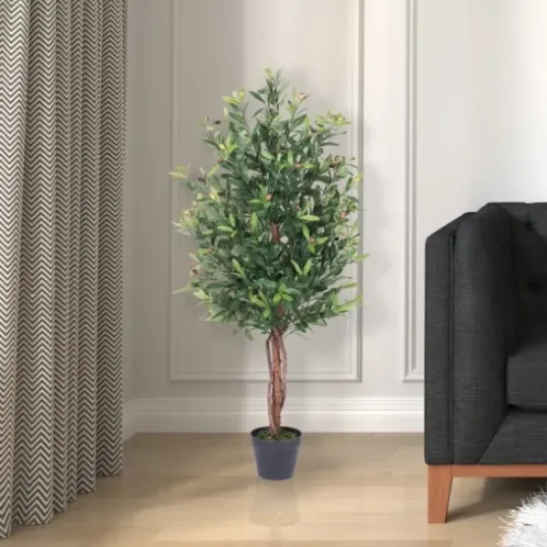 Trees & Topiaries-Kirkland's Home Olive Tree In Black Planter, 50 In.