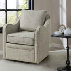 Accent Chairs-Kirkland's Home Olivia Oatmeal Swivel Accent Chair Ivory/Gray