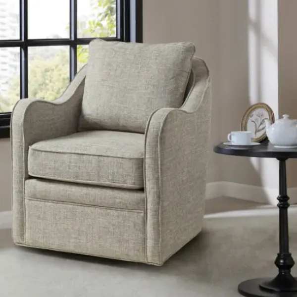 Accent Chairs-Kirkland's Home Olivia Oatmeal Swivel Accent Chair Ivory/Gray