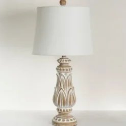 Table Lamps-Kirkland's Home Olivia Wash Carved Table Lamp White