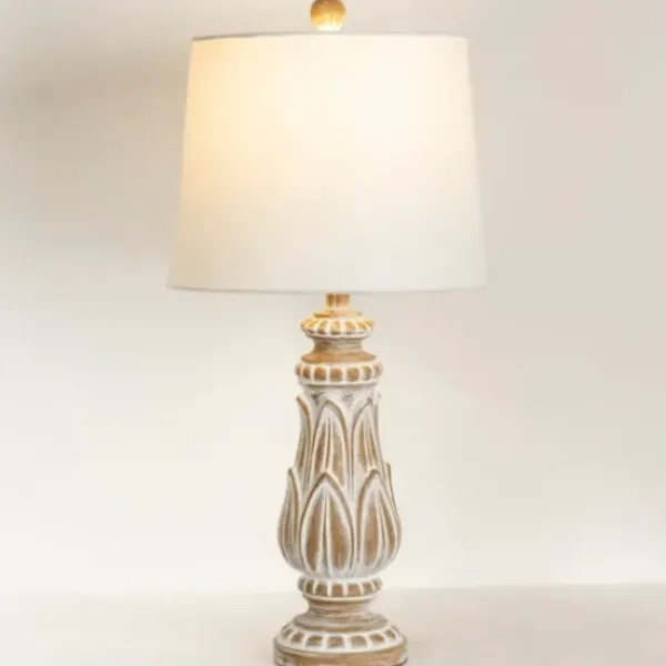 Table Lamps-Kirkland's Home Olivia Wash Carved Table Lamp White