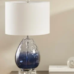 Table Lamps-Kirkland's Home Ombre Blue Glass Teardrop Table Lamp White