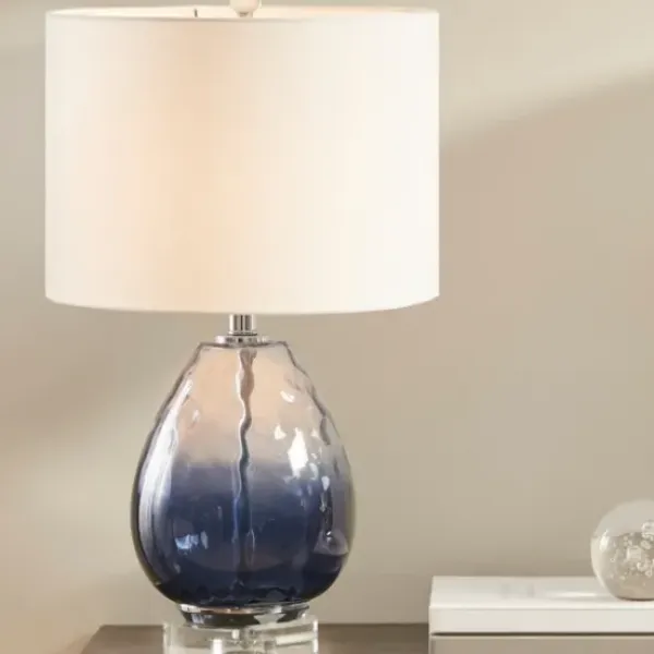 Table Lamps-Kirkland's Home Ombre Blue Glass Teardrop Table Lamp White