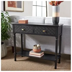 Console Tables-Kirkland's Home Onyx Raised Texture Diamond Console Table Black