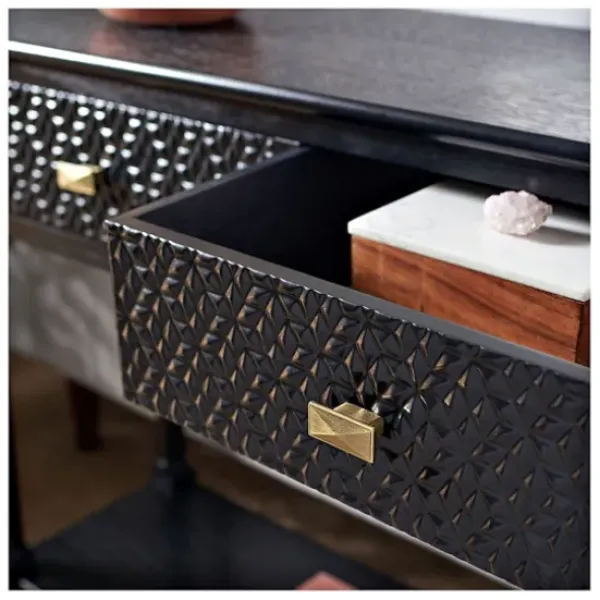 Console Tables-Kirkland's Home Onyx Raised Texture Diamond Console Table Black