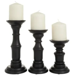 Candle Holders-Kirkland's Home Onyx Turned Wood 3-Pc. Candle Holder Set Black