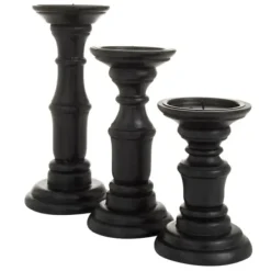 Candle Holders-Kirkland's Home Onyx Turned Wood 3-Pc. Candle Holder Set Black