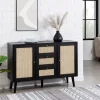 Cabinets & Sideboards-Kirkland's Home Onyx Wood And Natural Rattan Doors Sideboard Tan/Black
