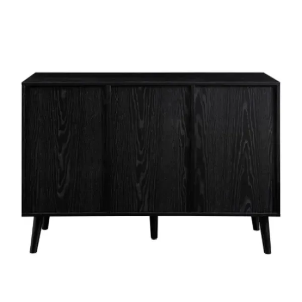 Cabinets & Sideboards-Kirkland's Home Onyx Wood And Natural Rattan Doors Sideboard Tan/Black