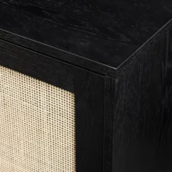 Cabinets & Sideboards-Kirkland's Home Onyx Wood And Natural Rattan Doors Sideboard Tan/Black