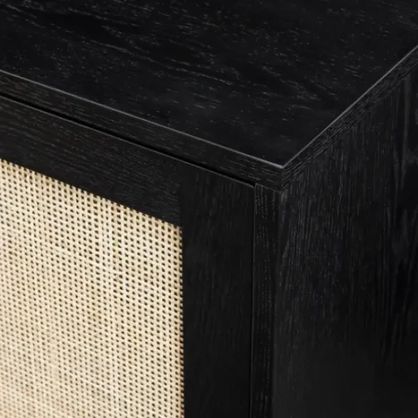 Cabinets & Sideboards-Kirkland's Home Onyx Wood And Natural Rattan Doors Sideboard Tan/Black