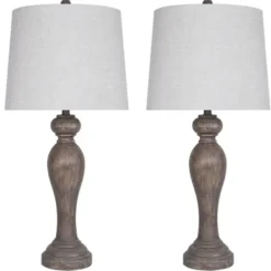Table Lamps-Kirkland's Home Opal Rustic Wood Table Lamps, Set Of 2 Gray