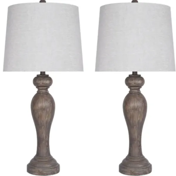Table Lamps-Kirkland's Home Opal Rustic Wood Table Lamps, Set Of 2 Gray