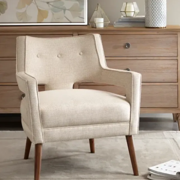 Accent Chairs-Kirkland's Home Open Back Mid-Century Modern Nicoli Armchair Ivory