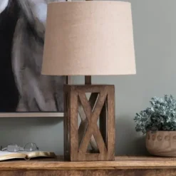 Table Lamps-Kirkland's Home Open Block Table Lamp Tan