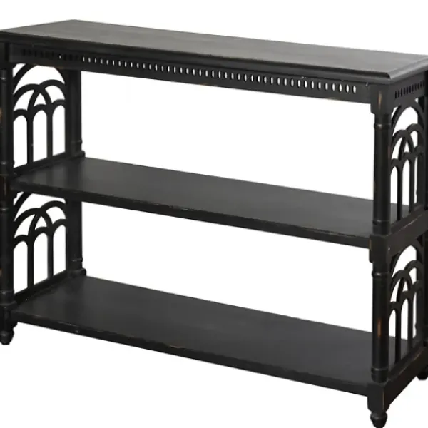 Entryway Furniture-Kirkland's Home Open Shelf Cathedral Ends Console Table Black