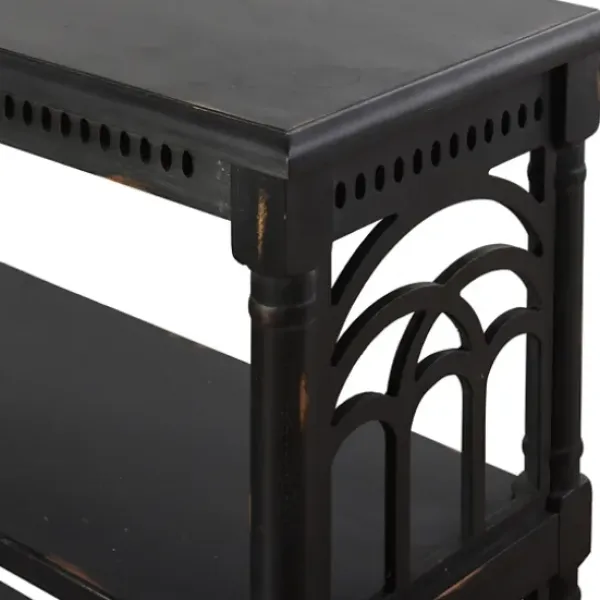 Entryway Furniture-Kirkland's Home Open Shelf Cathedral Ends Console Table Black