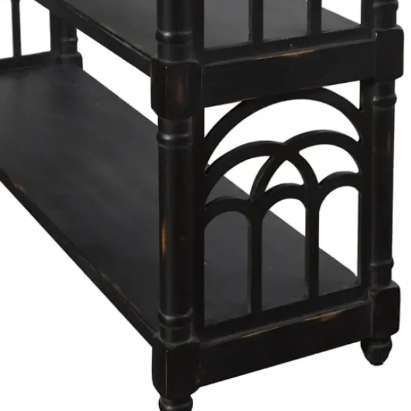 Entryway Furniture-Kirkland's Home Open Shelf Cathedral Ends Console Table Black