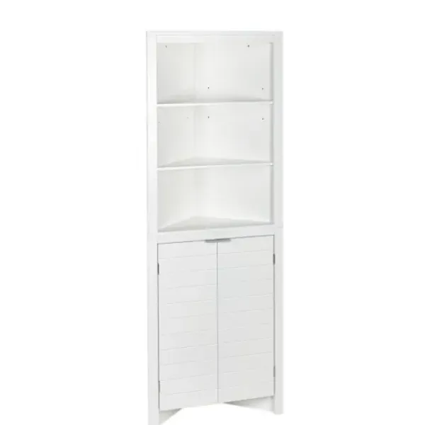 Cabinets & Sideboards-Kirkland's Home Open Shelf Corner Cabinet White