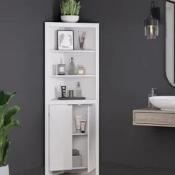 Cabinets & Sideboards-Kirkland's Home Open Shelf Corner Cabinet White
