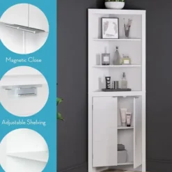 Cabinets & Sideboards-Kirkland's Home Open Shelf Corner Cabinet White