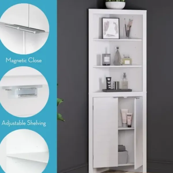 Cabinets & Sideboards-Kirkland's Home Open Shelf Corner Cabinet White