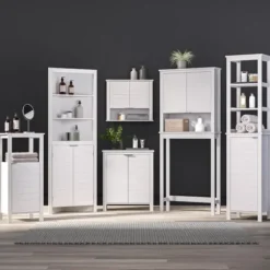 Cabinets & Sideboards-Kirkland's Home Open Shelf Corner Cabinet White