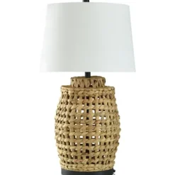 Table Lamps-Kirkland's Home Open Weave Water Hyacinth Table Lamp White