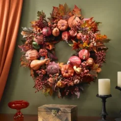 Wreaths-Kirkland's Home Orange Pumpkin Gourd And Berry Wreath Orange/Multi