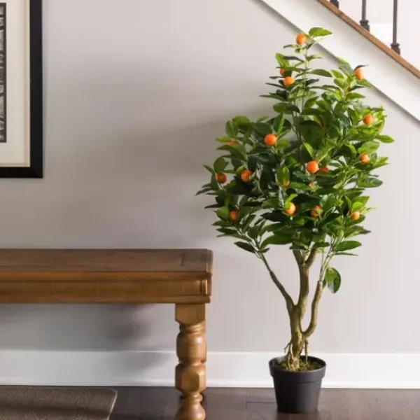 Trees & Topiaries-Kirkland's Home Orange Tree In Black Planter, 48 In.