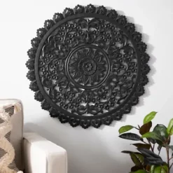 Wall Plaques-Kirkland's Home Ornate Carved Medallion Wall Plaque, 32 In. Black