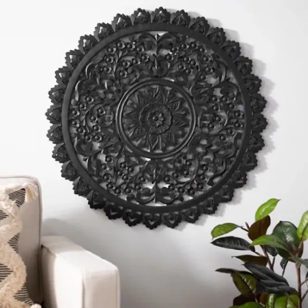 Wall Plaques-Kirkland's Home Ornate Carved Medallion Wall Plaque, 32 In. Black