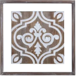 Wall Plaques-Kirkland's Home Ornate Carved Wood Tile Framed Wall Plaque White/Brown