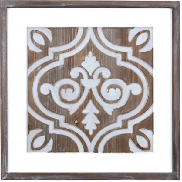 Wall Plaques-Kirkland's Home Ornate Carved Wood Tile Framed Wall Plaque White/Brown
