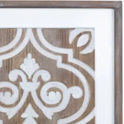 Wall Plaques-Kirkland's Home Ornate Carved Wood Tile Framed Wall Plaque White/Brown