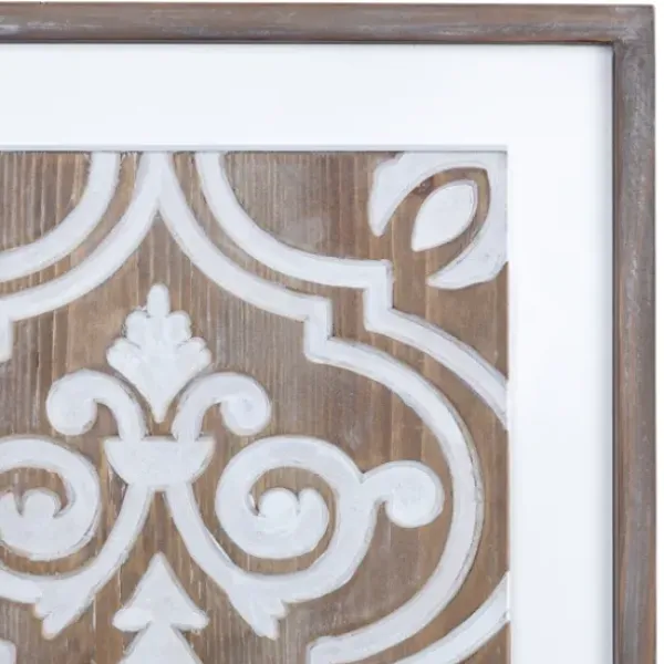 Wall Plaques-Kirkland's Home Ornate Carved Wood Tile Framed Wall Plaque White/Brown