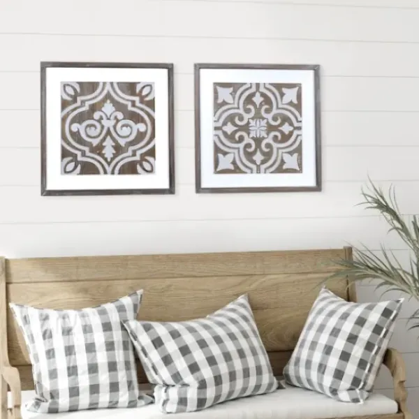 Wall Plaques-Kirkland's Home Ornate Carved Wood Tile Framed Wall Plaque White/Brown