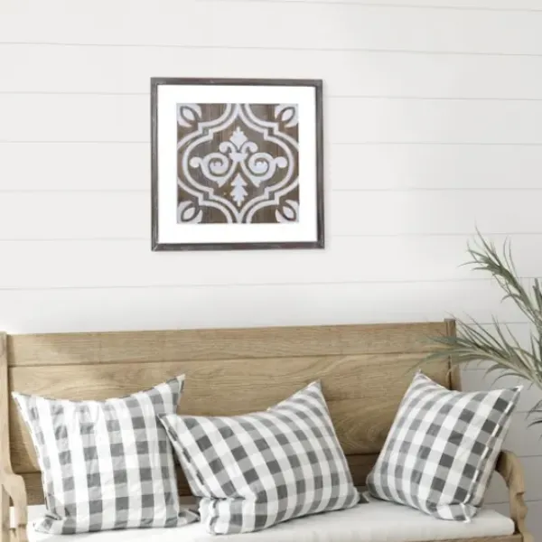 Wall Plaques-Kirkland's Home Ornate Carved Wood Tile Framed Wall Plaque White/Brown