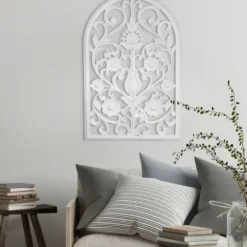 Wall Plaques-Kirkland's Home Ornate Floral Wooden Arch Wall Plaque White