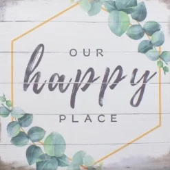 Wall Quotes & Signs-Kirkland's Home Our Happy Place Metal Frame Canvas Wall Plaque Gray
