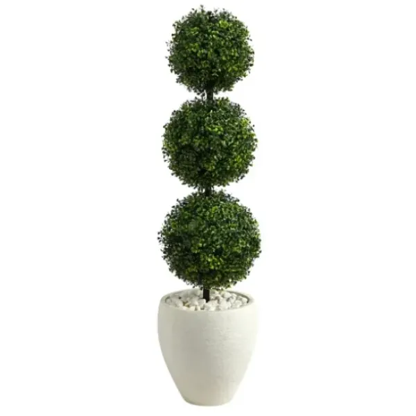 Trees & Topiaries-Kirkland's Home Outdoor Ball Boxwood Topiary In White Planter