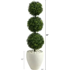 Trees & Topiaries-Kirkland's Home Outdoor Ball Boxwood Topiary In White Planter