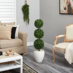 Trees & Topiaries-Kirkland's Home Outdoor Ball Boxwood Topiary In White Planter