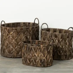 Baskets & Boxes-Kirkland's Home Oval Dark Woven Baskets, Set Of 3 Brown