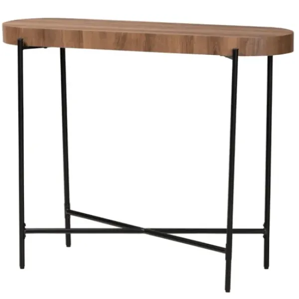 Console Tables-Kirkland's Home Oval Light Wood X Base Console Table Brown